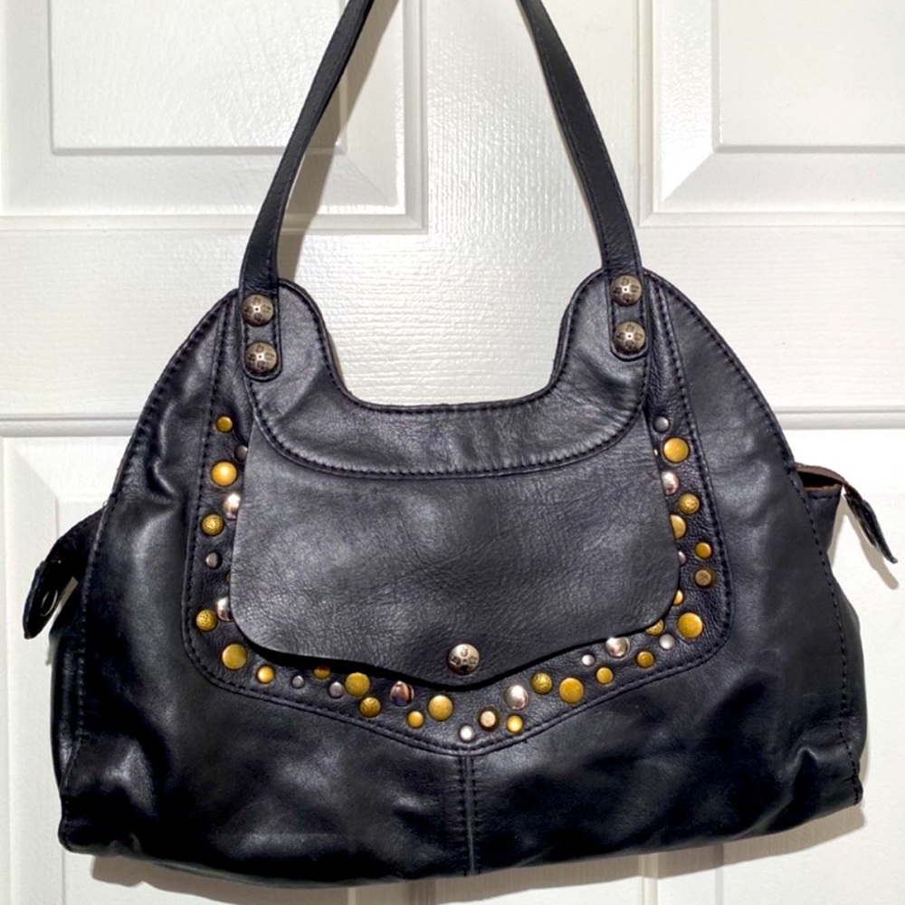 PATRICIA NASH ERGO BLACK LEATHER STUDDED HOBO